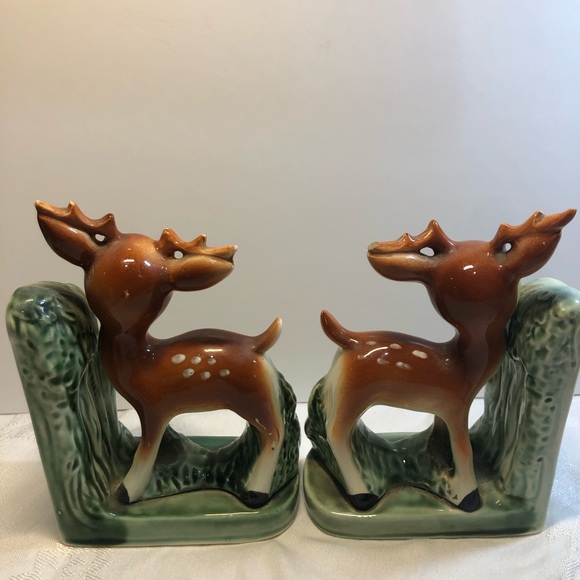 1950s Ceramic Deer Bookends Spotted White Tale Fawns Made in Japan Kitsch Bambi” - Picture 7 of 13